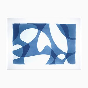 Kind of Cyan, Vanguard Shapes, Shadows & Horizontal Organic Forms in White and Blue, 2022, Monotype