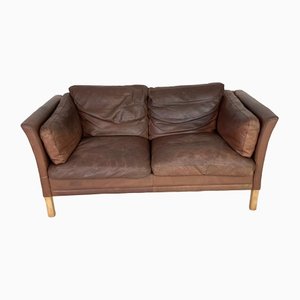 Brown Leather Sofa in the style of Morgensen