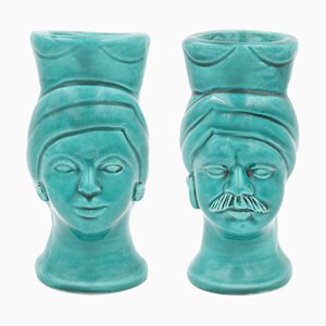 Griffin & Mata Turquoise of Calamosche from Crita Ceramiche, Set of 2