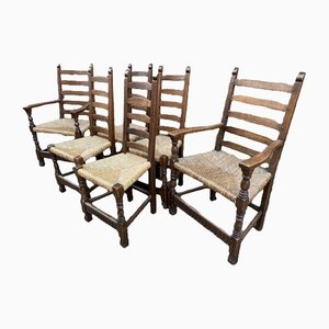 Vintage Oak Rush Seated Ladderback Dining Chairs from Nigel Griffiths, Set of 6