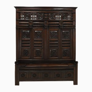 Large Breton Chestnut Cabinet with a Bench, 1900s