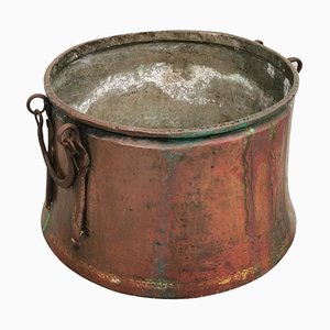 Large Antique Decorated Brass Pot or Cauldron