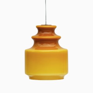 Mid-Century French Pendant Light in Amber Opaline Glass, 1970
