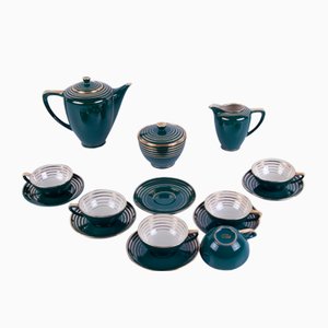Cup Service for 6 People Richard Ginori Dark Green and Gold, Set of 15