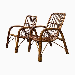 Italian Armchairs in Bamboo and Rattan, 1960s, Set of 2