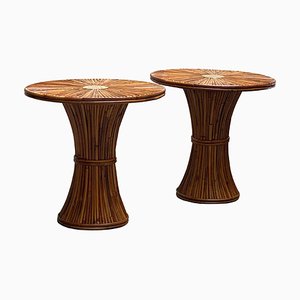 Italian Side Tables in Bamboo Rattan and Brass, 1980s