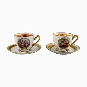 2 Coffee Cups & Saucers Decorated with Flowers from Royal Copenhagen, Set of 4