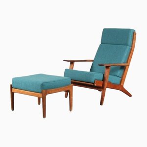 GE290 Chair with Ottoman by Hans J. Wegner for Getama, Denmark, 1950s, Set of 2