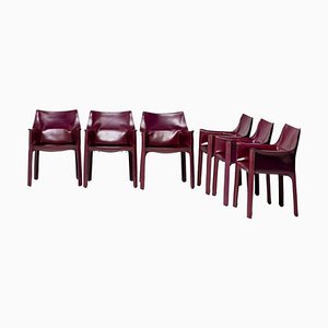 Oxblood Leather Cab Armchairs by Mario Bellini for Cassina, Set of 6