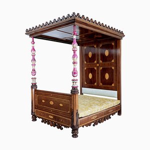 Himmelbett aus Mahagoni & Porzellan, 19. Jh.