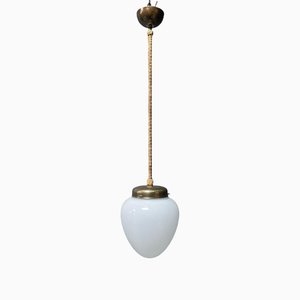 Opaline Glass Hanging Lamp with Decorated Rod
