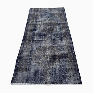 Turkish Over-Dyed Blue-Black Runner Rug in Wool