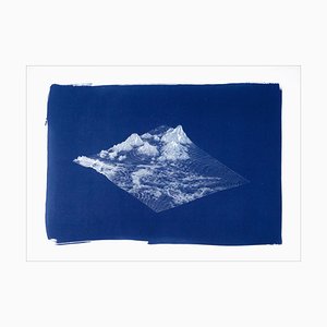 Kind of Cyan, 3D Render Mountain Landscape in Deep Blue Tones, 2021, Cyanotype