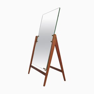 Large Mid-Century Swedish Brass and Teak Table Mirror from Hans-Agne Jakobsson