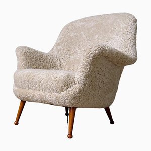 Mid-Century Swedish Sheepskin Lounge Chair by Arne Norell, 1950s