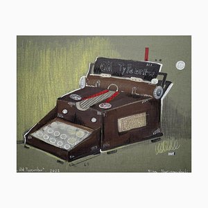 Nina Narimanishvili, Old Typewriter, 2022, Mixed Media on Cardboard