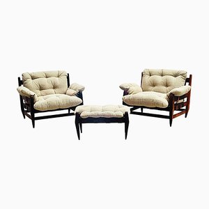 Mid-Century Modern Brazilian Easy Chairs and Ottoman by Jean Gillon for Italma W, Set of 3