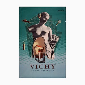 Póster de litografía de Xavier Badia Vilato, Vichy Capitale Thermale, 1951