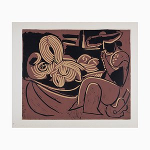 Nach Pablo Picasso, Femme Couchée et Homme à la Guitare, 1962, Linolschnitt