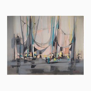Marcel Mouly, Sailboats in the Early Morning, 1955, Original Watercolour