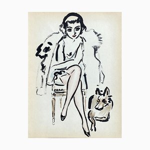 Kees Van Dongen, Young Woman with Dog, 1925, Lithograph