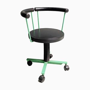 Italian Modern Green Swivel Chair on Wheels, 1980s