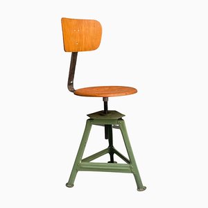 German Industrial Wood & Metal Adjustable Chair, 1930s