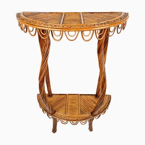 Mid-Century Rattan & Bamboo Console Table, Italy, 1960s