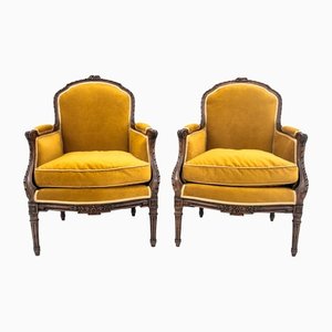 Antique French Yellow Armchairs, 1880s, Set of 2