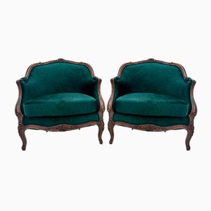 Antique French Green Armchairs, 1880s, Set of 2