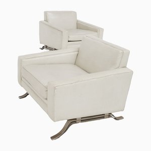 Fauteuils Vintage en Cuir Gris, Italie, Set de 2