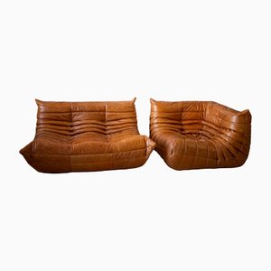 Dubai Togo Ecksitz & 2-Sitzer Sofa aus Pinienholz von Michel Ducaroy für Ligne Roset, 1970er, 2er Set