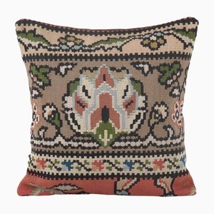 Turkish Oushak Copper-Colored Cushion Cover with Floral Design