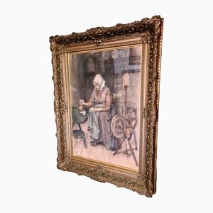 Eduard Frankfort, Old Woman, 1898, Gouache, Framed