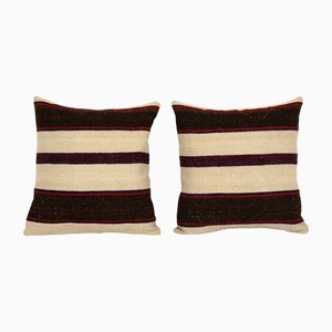 Turkish Striped Square Kilim Cushion Covers, Set of 2