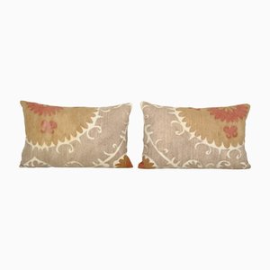 Faded Beige Suzani Cushion Covers, Set of 2