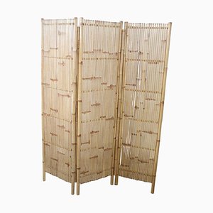 Biombo vintage de tres paneles de bambú, años 80