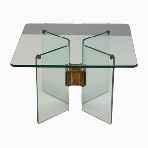 Table Basse Vintage en Verre et Laiton par Peter Ghyczy, 1970s