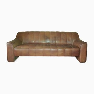 DS44 3-Seater Extendable Sofa in Patinated Chestnut Brown Buffalo Leather Sofa from De Sede, 1970s