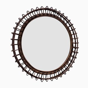 Runder italienischer Spiegel aus Bambus & Korbgeflecht