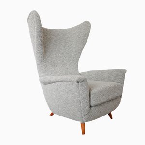 Sillón de orejas italiano en gris claro de Bouclé, años 50