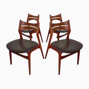 Teak & Leather Model 310 Dining Chairs by Erik Buch for Chr. Christensen, Set of 4, 1960s