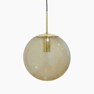 Lámpara colgante Mid-Century grande de vidrio con burbujas de aire ahumado de Limburg, Germany, años 70