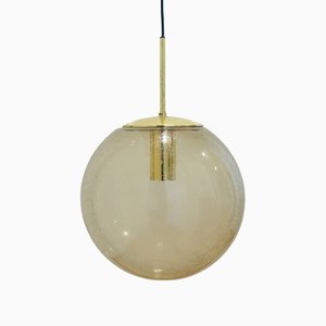 Large Mid-Century Smoked Air-Bubbled Glass Ball Pendant Light from Limburg, Germany, 1970s
