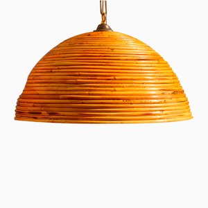 Dome Pendant Lamps in Curved Bamboo & Reed, 1960s, Set of 2