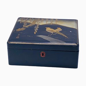 Japanische Meiji Vogel Box in Schwarz & Gold Lackiert