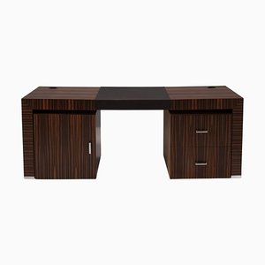 Poliform Schreibtisch aus Holz & Leder mit Stauraum, 3er Set