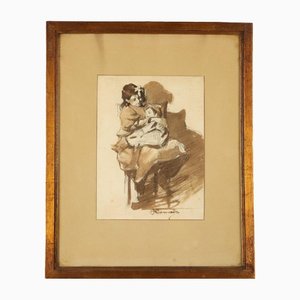 Francesco Camarda, Two Sisters, Fine XIX o inizio XX secolo, Acquarello e matita su carta, Incorniciato
