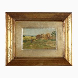 Adolfo Tommasi, Paesaggio con figura, fine XIX o inizio XX secolo, olio su tavola, in cornice