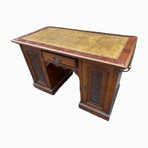 Antique Edwardian Walnut & Leather Pedestal Desk, 1910s